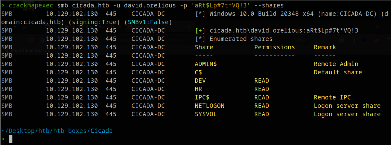 David has READ on DEV share
