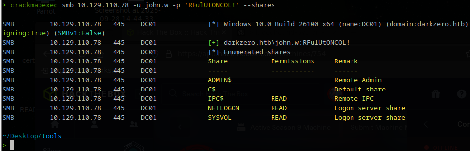 crackmapexec SMB — no interesting shares