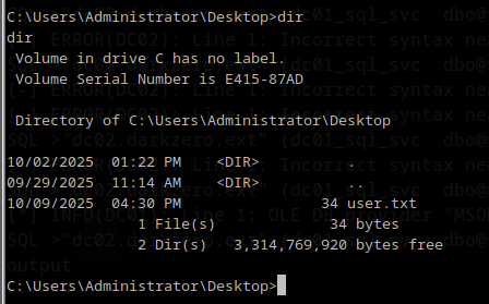 user.txt found on Administrator Desktop