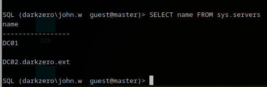 sys.servers shows DC02.darkzero.ext
