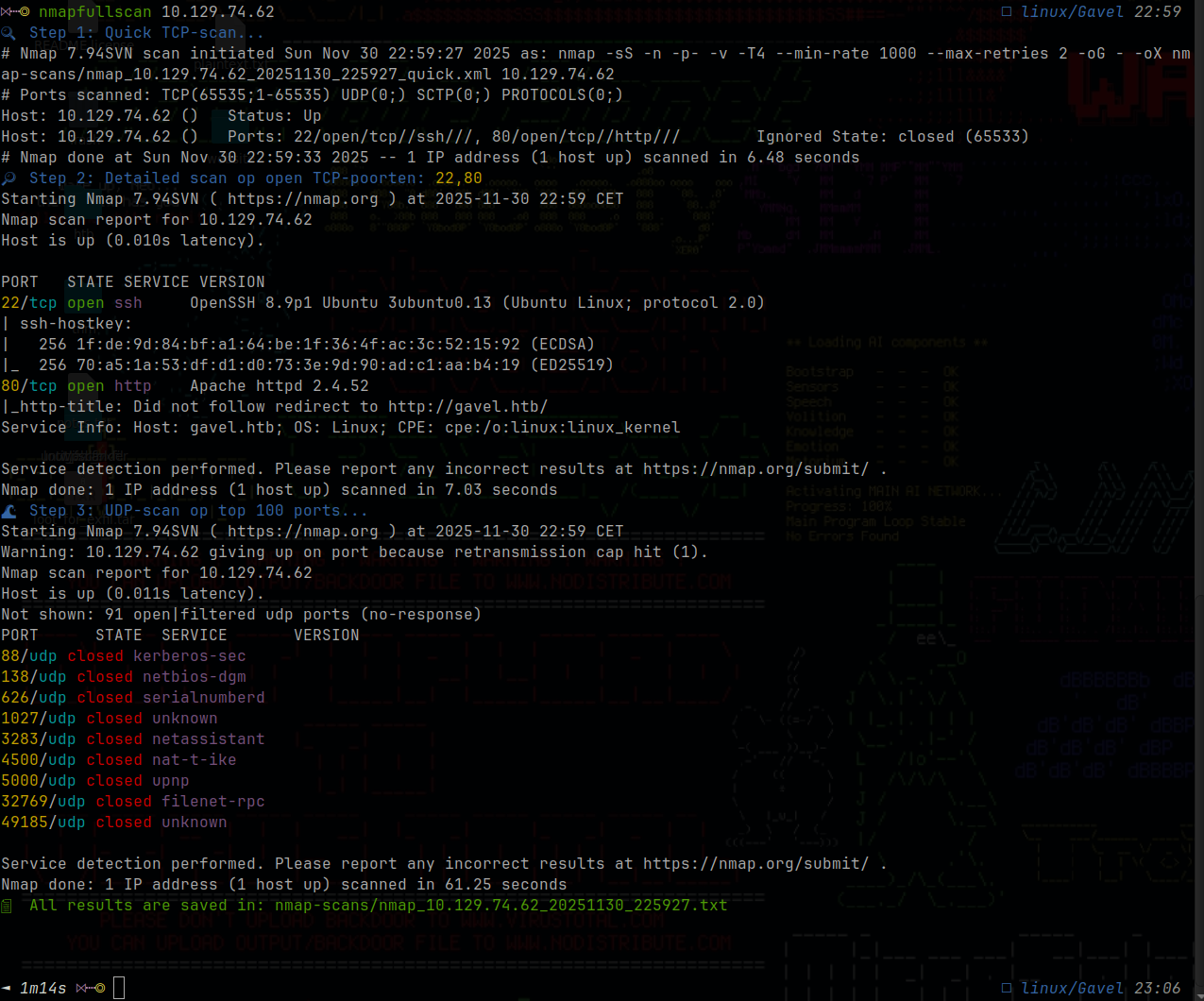 nmap — ports 22 and 80 open