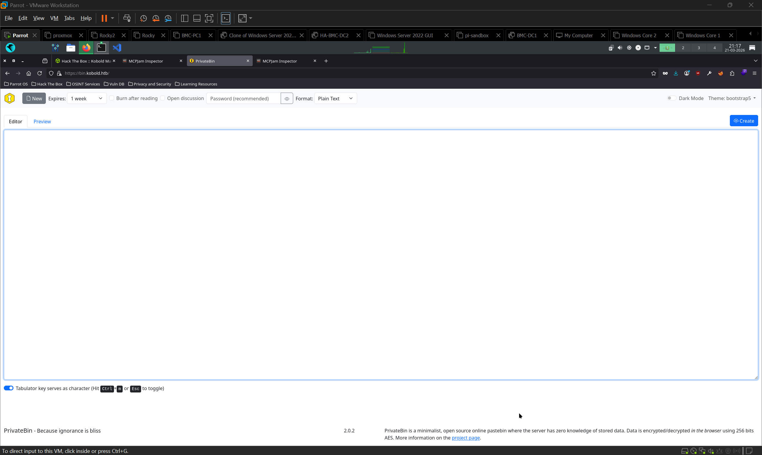 PrivateBin 2.0.2 on bin.kobold.htb