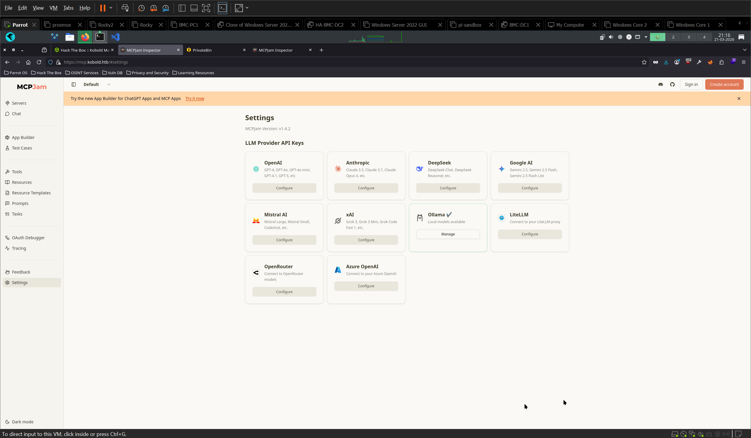 Ollama configured as the managed LLM provider